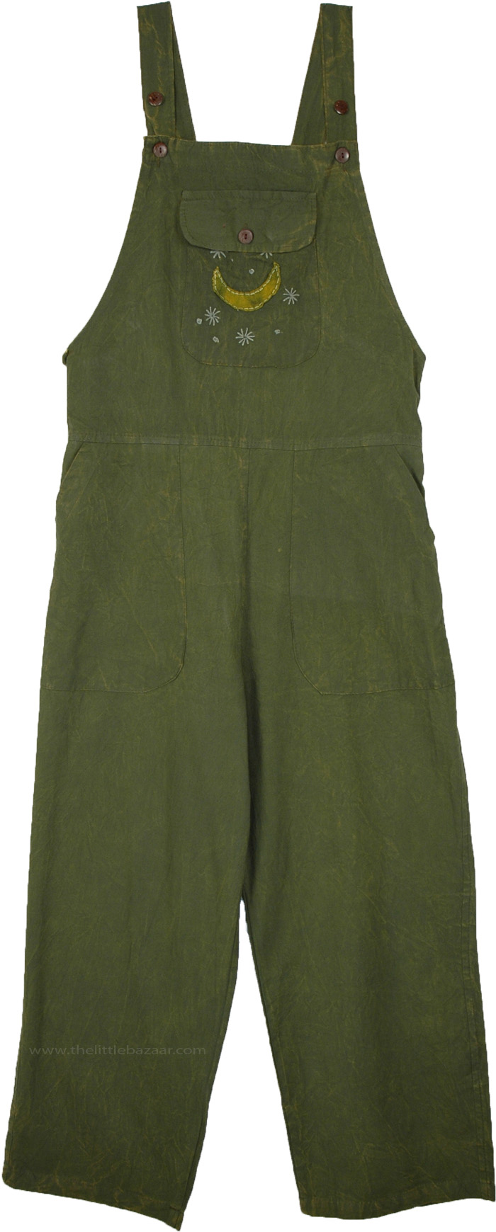 Green Moon Selenophile Cotton Overalls Jumpsuit | Dresses