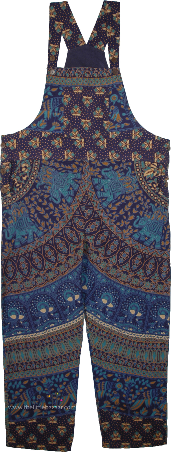 Marine Blue Hippie Print Lounging Overalls