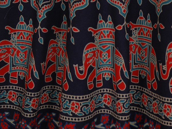 Elephant Trail Cotton Block Print Mid Length Dress