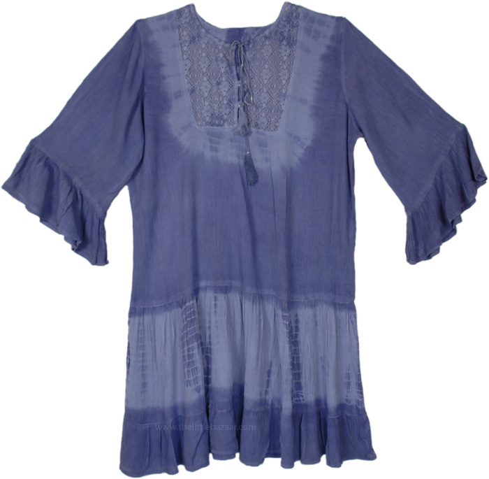 Royal Blue Tie Dye Wash Rayon Dress