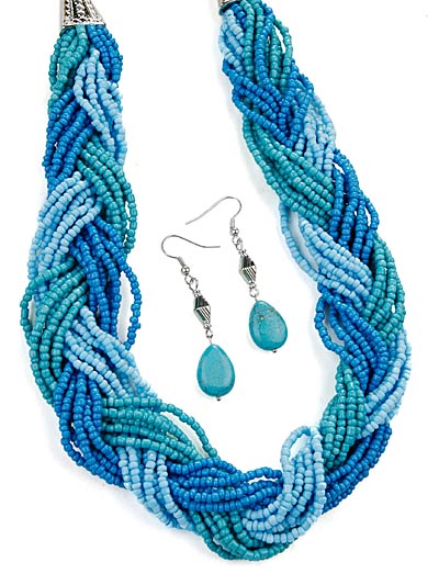 Blue beaded set, Blue Seed Fashion Jewelry