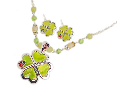 Lime Green Rhinestone Pendant Set