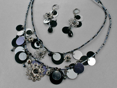 Black and Silver Beaded Necklace Set