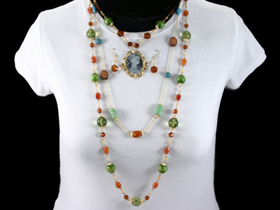 Triple Strand Necklace with Cameo Charm