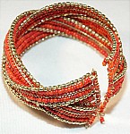 Orange Beaded Cuff Bracelet 