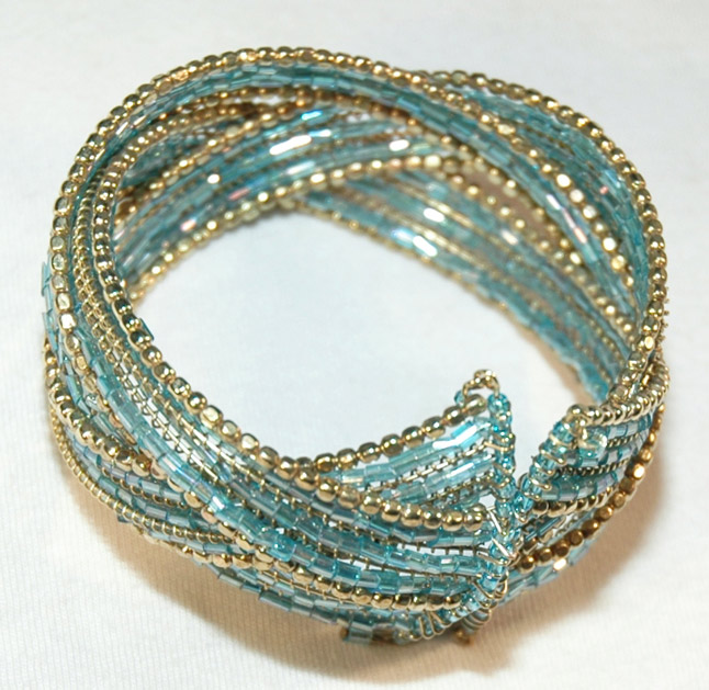 Blue Beaded  Wired Cuff Bracelet 