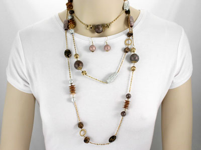 Long Necklace Set MultiColor Tone