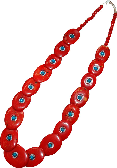 Red bone necklace, Thunderbird Red Oval Holiday Necklace