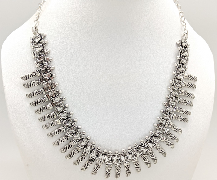 Thin Silver on Metal Alloy Boho Necklace Choker Jewelry Silver Gift Handmade