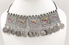 Drop Coin Choker Style Necklace with Color Accents [6606]