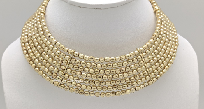 Gold Bead Collar Necklace Roman Inspired, Gold Egyptian Memory Wire Jewelry Collar Necklace