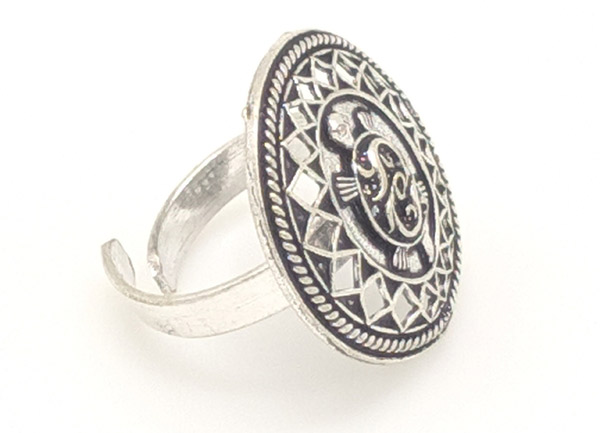 Silver Black Tone Embossed Gypsy Finger Ring