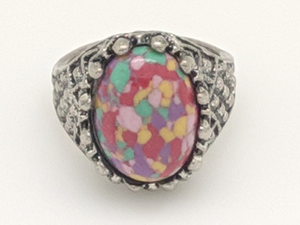 Oval Finger Ring in Silver with Multicolor Stone