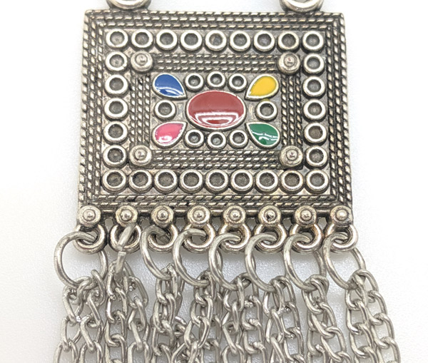Tribal Hanging Silver Earrings with Multicolor Stone