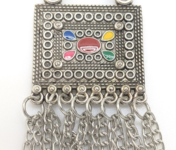 Tribal Hanging Silver Earrings with Multicolor Stone