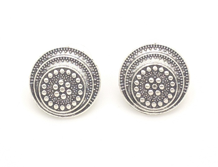 Circular Design Silver and Black Earrings, Circle Chic Tribal Silver Earrings