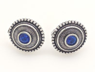 Silver Boho Earrings with Blue Stone [6632]