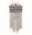 Wings Chain Pendant in Silver with Red and Black Stones
