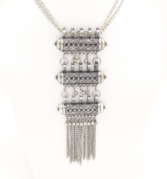 Tribal Pendant in Silver with Hanging Chain Design, Tribal Chains Pendant in Silver