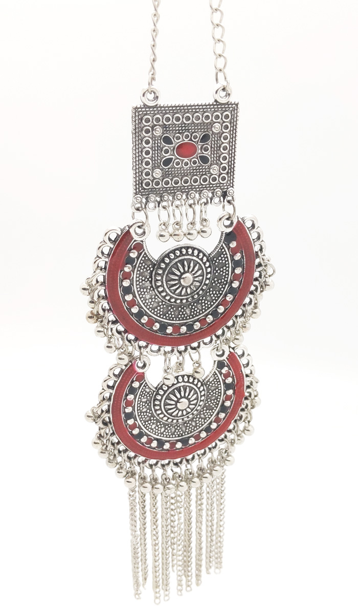 Silver and Maroon Tribal Neckpiece with Details