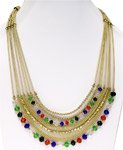 Golden String Necklace with Color Stones [6762]