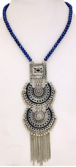 Lake Blue Enamel and Silver Medallion Necklace