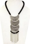 Silver and Black Beads Tribal Necklace [6781]