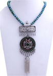 Blue Shining Beads and Silver Tribal Necklace [6788]