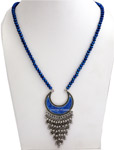 Blue Small Shining Beads and Silver Tribal Necklace [6790]