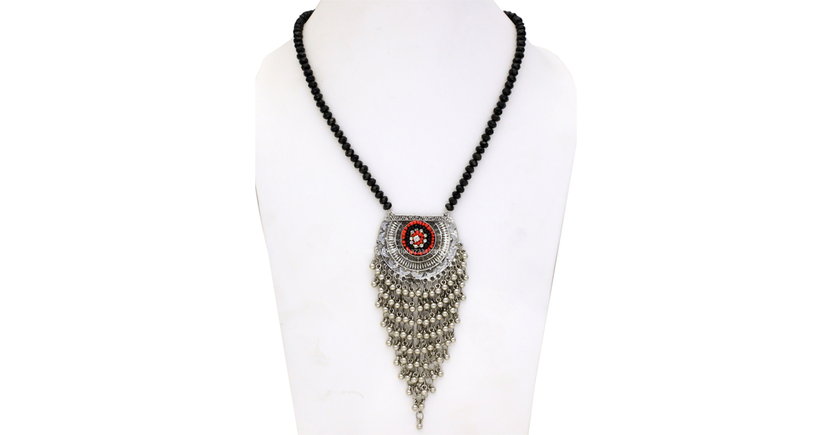 Boho Fashion Black and Silver Necklace Jewelry Black Handmade