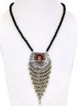 Black Small Beads and Silver Tribal Necklace [6791]