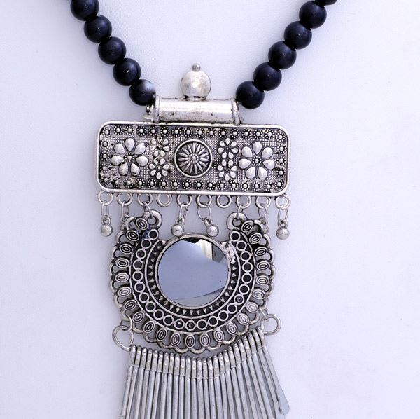 Boho Statement Fringe Silver Plated Pendant Long Necklace - Beatnik