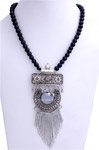 Black Beads and Silver Tribal Necklace [6792]