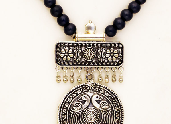 Gypsy Black Necklace with Triple Silver Bird Pendant