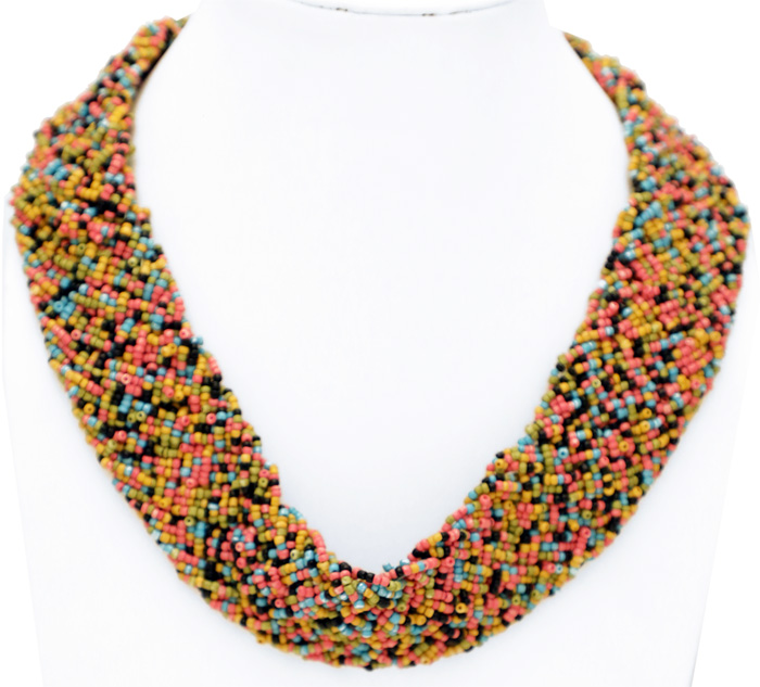 Multicolored Beaded Tribal Necklace, Colorful Beads Egyptian Style Collar Necklace
