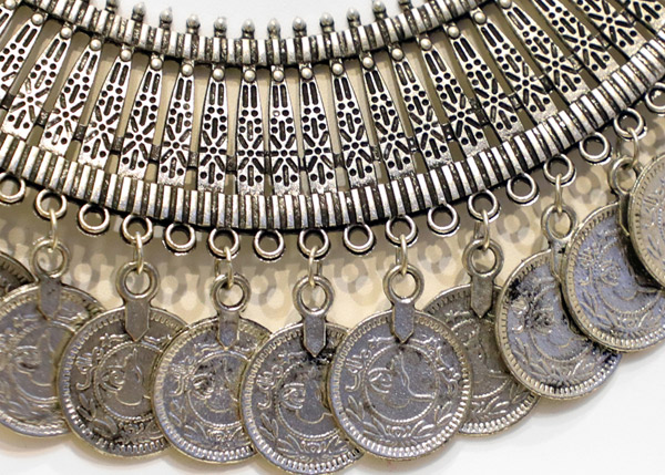 Ethnic Handmade Oxidized Silver Coin Arch Necklace