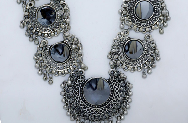 Ethnic Tribal Necklace with Bells and Mirror Inserts
