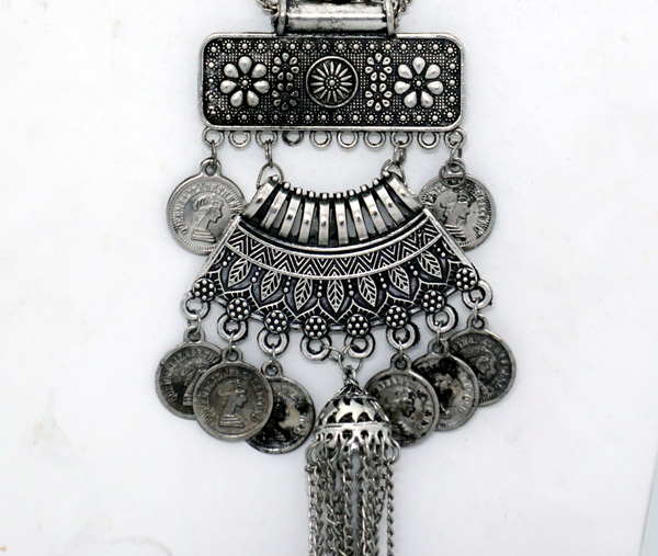 Boho Ancient Three Piece Silver and Black Accents Necklace