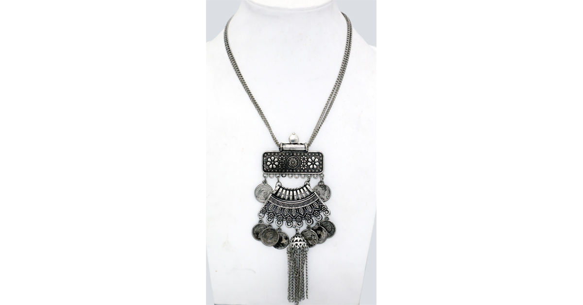 Boho Ancient Three Piece Silver and Black Accents Necklace Jewelry
