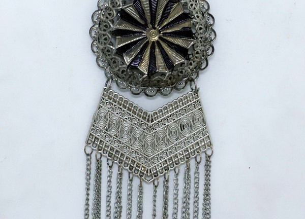 Carved Medallion Silver Black Tone Gypsy Necklace