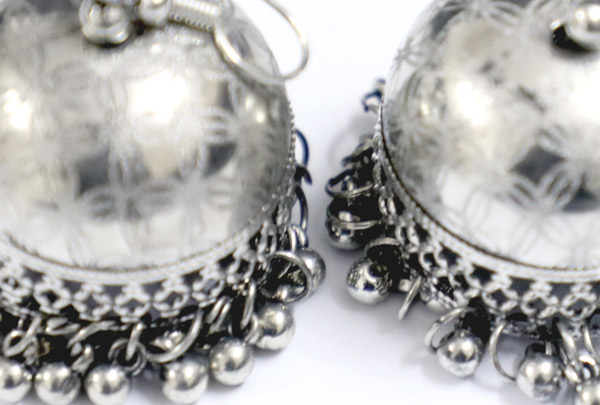 Inverted Caps Silver Earrings with Bell Accents