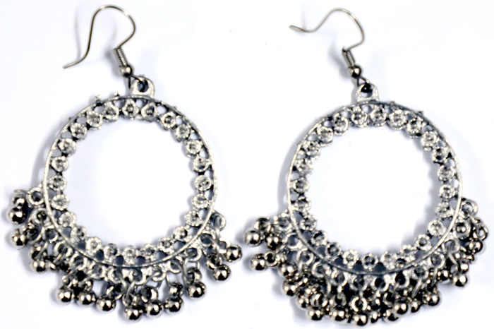 Round Drop Silver Toned Earings, Circle Round Dangle Earrings in Silver Tone