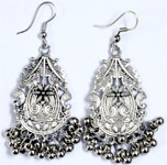 Ethnic Look Engraved Drop Silver Tone Earrings