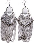 Silver Tone Earrings with Beads and Chain Accents