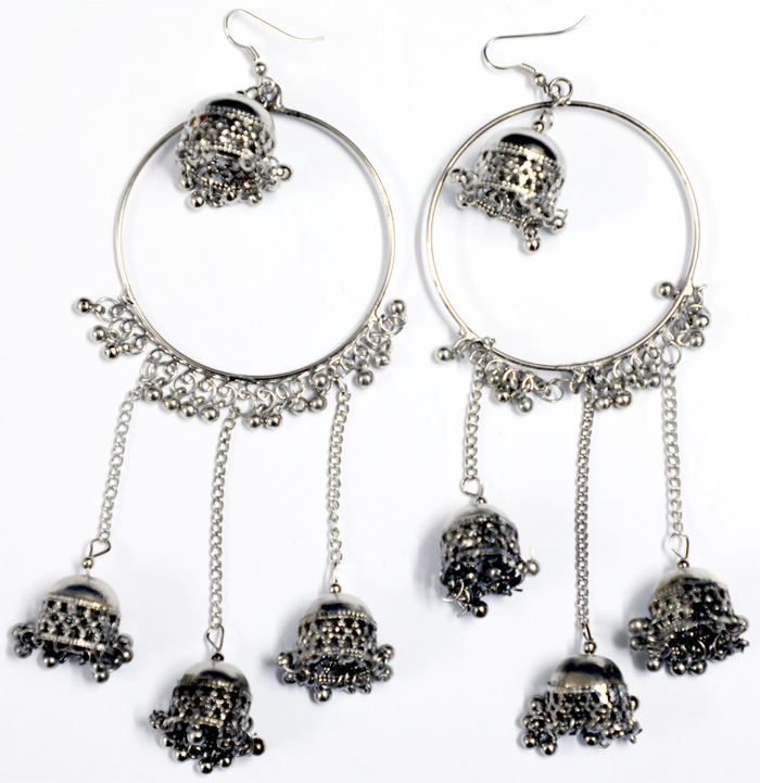 Street Wear Tribal Warrior Oxidised Silver Jewelry Earrings, Tribal Afghan Belly Dancing Long Earrings in Silver Tone