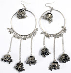 Tribal Afghan Belly Dancing Long Earrings in Silver Tone