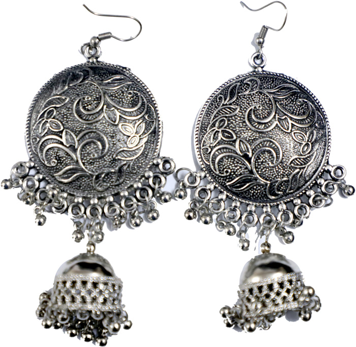 Dulcett India | Ethnic Style |Black Oxidised Earrings | German Silver |  Black Metal Polish Designer Earring With Triangular Jhumka for Girls &  Women : Amazon.in: Fashion