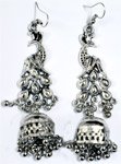 Beads and Peacock Body Silver Toned Earrings [7027]