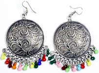 Engraved Shield Vintage Silver Tone Boho Earrings