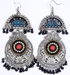 Colored Engraved Ethnic Silver Tone Earrings [7031]